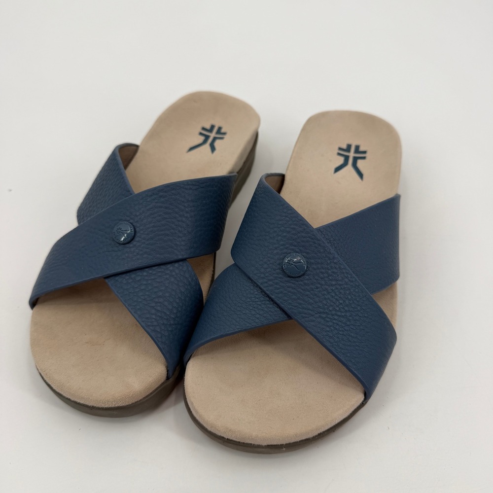 Kuru Breeze Leather Cross Strap Slide Sandals Womens 8 Medium Orthopedic
